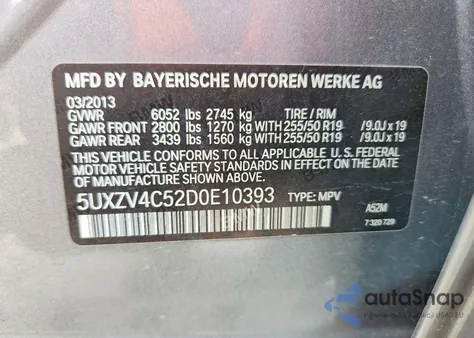 2013 BMW X5 xDrive35I z USA, uszkodzony, nr VIN 5UXZV4C52D0E10393